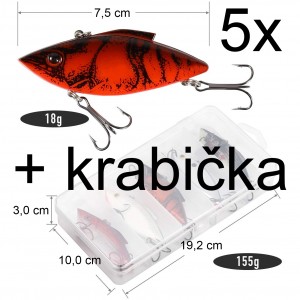 Sada woblerů 5 kusů, 7,3 cm na štiky a candáty + krabička