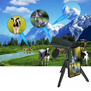 Dalekohled Monokular 12 x 55 HD, mini dalekohled se stojanem, držákem na smartphone BAK4-Prisma a FMC