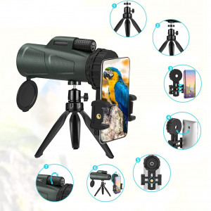 Dalekohled Monokular 12 x 55 HD, mini dalekohled se stojanem, držákem na smartphone BAK4-Prisma a FMC