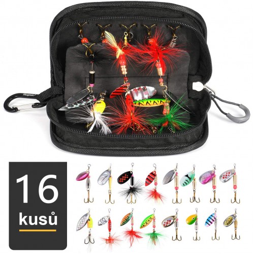 Sada třpytek 16 kusů na štiky, candáty a pstruhy + tackle box