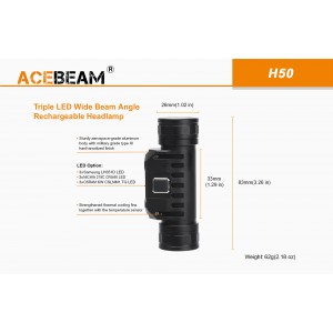 Čelovka AceBeam H50 Samsung 2000 lumenů, bílé světlo