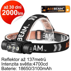 Čelovka AceBeam H50 Samsung 2000 lumenů, bílé světlo