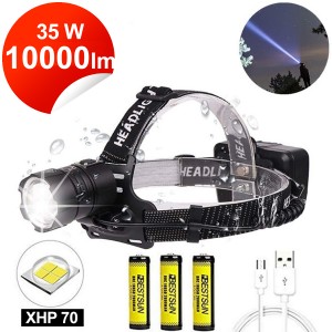 Čelovka Super Bright zoom LED Cree XHP70, 10000 lm, 3x3,7V 18650