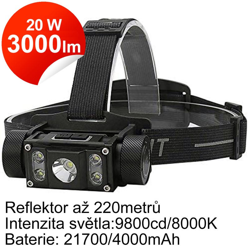 Čelovka B50 LED Cree XM-L2 U2, 4x XP-G2, 3000 lm, 8000K bílé světlo