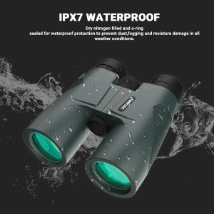 Dalekohled Uscamel 10 x 42, vodotěsné kovové tělo, optika se zeleným filmem, vysoké binokuláry, zelené pouzdro, vítěz testu