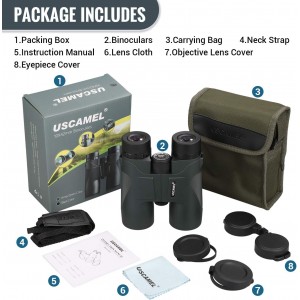 Dalekohled Uscamel 10 x 42, vodotěsné kovové tělo, optika se zeleným filmem, vysoké binokuláry, zelené pouzdro, vítěz testu
