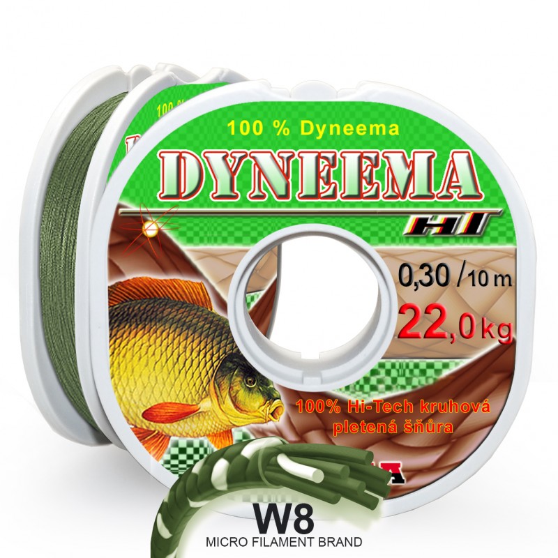 Pletená šňůra W8 HT Dyneema 0,30 mm 10 m, zelená